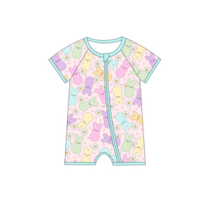 Baju Tidur Bayi Baru Lahir Motif Paskah Bahan Serat Bambu Lengan Pendek Resleting Bodysuit Balita Cetak Kustom Pakaian Bayi Unisex - Product Image 4