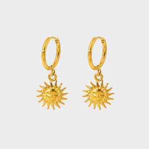 INS Trend 18k Gold Plated <strong>Stainless</strong> <strong>Steel</strong> Engraved Sun Face Drop Dangle Hoop Earring Tarnish Free <strong>Jewelry</strong> - Product Image 1