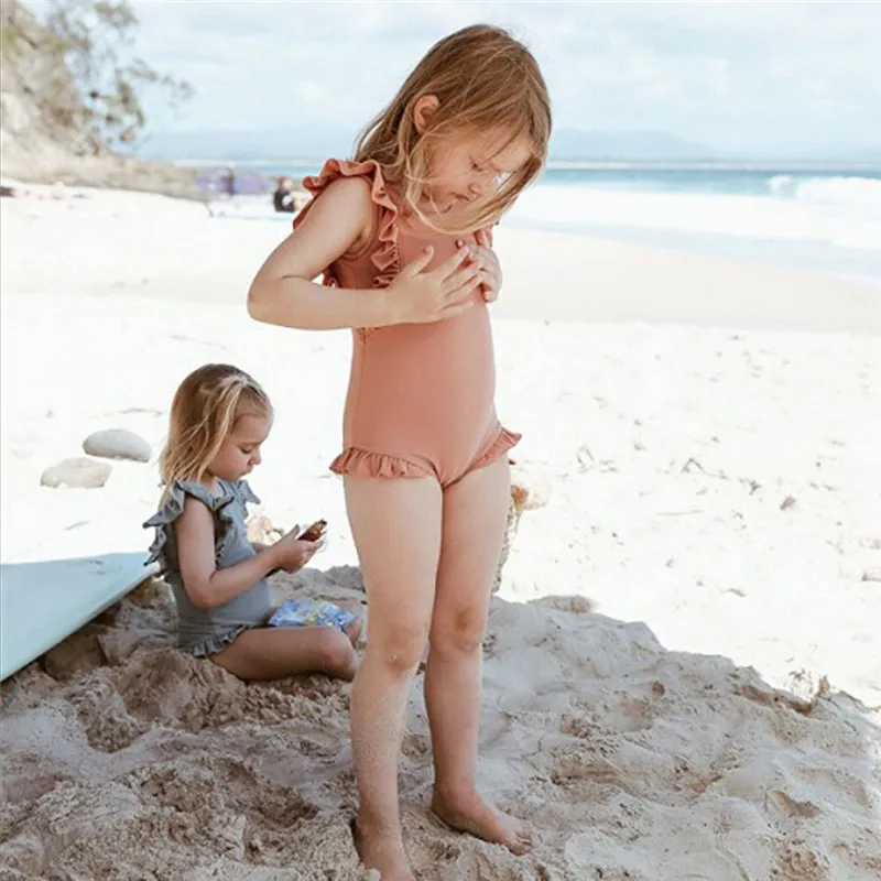 تسمية خاصة OEM ليتل بنات ملابس طويلة الأكمام ملابس السباحة قطعة واحدة الطفل ملابس السباحة طفل لباس سباحة