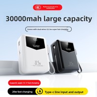 Pengisi Daya Magnetik Dual-Line Terintegrasi PD225 22.5W Terlaris dengan Kabel Data & Tali Gantungan Terpasang, Kapasitas Besar 30000mAh
