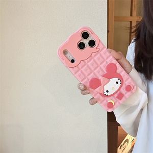 Coque de téléphone en silicone motif chat KT de dessin animé avec nœud pour iPhone 17 16 15 Pro Max, en caoutchouc souple antichoc, motif chocolat mignon et amour - Product Image 5