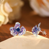 HUIYUE Großhandel 925 Silber Blaue Edelstein-Blumen-Ohrstecker Nischendesign Leichter Luxus Vielseitige Damen-Ohrstecker