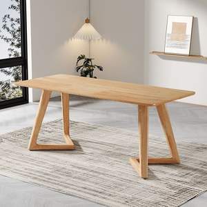 Mesa de Comedor de Madera Maciza con Estructura en V Estable para el Hogar, Estilo Nórdico Moderno, Mesa de Negociación para Oficina - Product Image 3