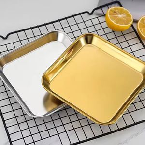 Plateau carré en acier inoxydable 304, durable et poli, doré, pour buffet, barbecue, desserts, hôtels, restaurants coréens et fêtes - Product Image 1