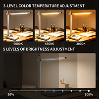 Lampe de bureau LED pour la protection des yeux avec chargeur sans fil magnétique 15W et support de téléphone, 3 températures de couleur, 5 niveaux de luminosité réglables, lampe de table pour l'étude