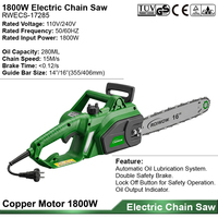Scie à chaîne électrique filaire haute puissance 1800W 2000W, 16" 18", portable, pour couper le bois, les arbres et les bûches dans le jardin