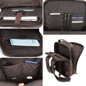 Рюкзак из натуральной кожи на заказ коричневый водонепроницаемый винтажный рюкзак для ноутбука на молнии с несколькими карманами из натуральной воловьей кожи - Product Image 6