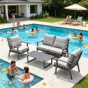 Juego de Sofás de Aluminio para Exteriores, Moderno y Económico, Muebles Minimalistas para Patio con Cojines para Terraza, Patio y Hotel, Venta Directa de Fábrica - Product Image 4