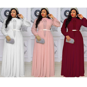 Robe pour femmes Robe de style imprimé Robe de jeune fille à la mode Robe longue de couleur unie de grande taille avec ceinture - Product Image 1