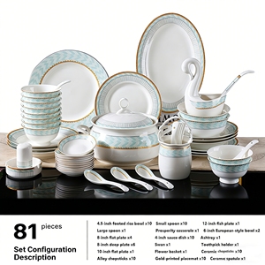 Service de table en porcelaine fine 81 pièces, style minimaliste et luxueux, bord doré, compatible lave-vaisselle et micro-ondes, pour usage domestique - Product Image 6