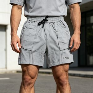 Shorts pour hommes gris déchirés, style Bermuda, taille mi-haute, avec cordon de serrage, en coton décontracté, respirant, pour le sport et les loisirs - Product Image 4