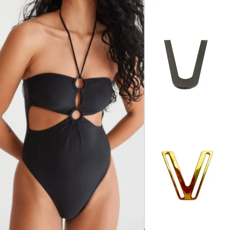 Accessori intimo Logo personalizzato metallo oro connettore a forma di V reggiseno fibbia per costumi da bagno per Bikini