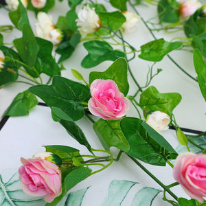 Guirlande de roses artificielles 36 têtes en plastique et soie, haute simulation, pour décoration murale de mariage - Product Image 3