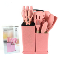 Set de 19 pièces Set d'ustensiles de cuisine Set de rangement de planche à découper en silicone avec manche en bois Seau Couteau Outil de cuisine