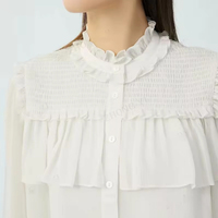 Maßgefertigte Hochwertige Frühling-Herbst Casual Weiche Doppelseitige Langarm-Bluse mit Rüschenmanschetten und -kragen für Damen