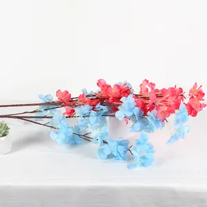 हॉट सेल सिंगल लेयर सकुरा चेरी ब्लॉसम स्टेम ब्रांच हस्तनिर्मित हैंगिंग सिल्क कृत्रिम फूल पार्टी होम दीवार सजावट के लिए