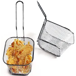 Mini soporte cuadrado para pollo, cesta para freír patatas fritas de cocina, cesta de acero inoxidable