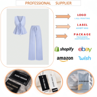 Ensemble deux pièces pour femmes 25014, mode, boutique, vêtements de rue sexy, haut sans manches à lacets rayés et pantalon, ensemble deux pièces