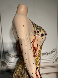 Mới lạ mùa xuân 2023 phụ nữ S quần áo lấp lánh tinh thể màu vàng kim cương váy Evening Dresses với Bling tua cho <span class=keywords><strong>prom</strong></span> - Product Image 3