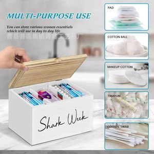 Caja de almacenamiento de madera con tapa para artículos de baño y productos de higiene femenina, rectangular, duradera y independiente - Product Image 2