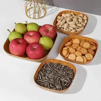 Service de vaisselle jetable écologique couleur bois, assiettes en plastique de forme carrée, plateau de stockage biodégradable pour les résidus alimentaires