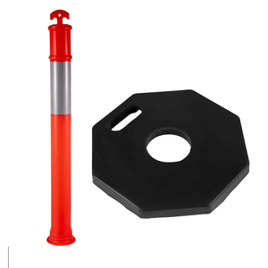 115cm T-Top Bolard Delinator HDPE交通プラスチック警告ポスト黒ゴムベース - Product Image 1