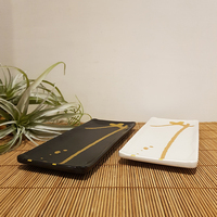 Plato Rectangular de Melamina Estilo Japandi Ecológico de 11 Pulgadas con Diseño de Hoja de Oro y Múltiples Patrones para Comida Japonesa Izakaya Yakitori y Sushi