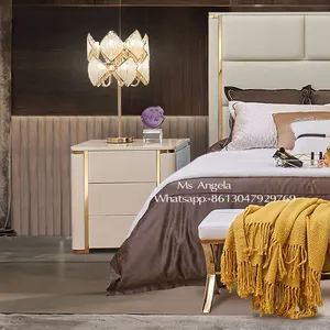 Modern yatak odası mobilyası rokoko komidin krem beyaz deri komidin çekmece dolabı dikdörtgen komodinler