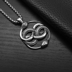 2024 nuevo diseño creativo collar de serpiente doble de acero inoxidable forma de serpiente nudo infinito colgante de moda Punk Animal joyería - Product Image 1