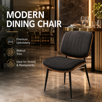 Chaise de salle à manger moderne en noyer avec garniture capitonnée noire et pieds en métal pour hôtel et restaurant