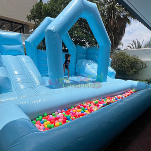 Color pastel niños fiesta al aire libre salto Combo castillo hinchable Casa de rebote azul inflable con tobogán y pozo de bolas - Product Image 2