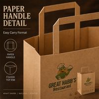 Sac en papier kraft de luxe écologique avec poignée pour la livraison de repas, emballage de restaurant, sac à emporter personnalisé imprimé