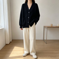 2026 Manteau cardigan coréen en maille duveteuse pour femme, coupe ample, en crochet, uni, en mohair