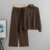 Ensemble décontracté femme automne/hiver : pantalon large et pull à manches longues, col roulé semi-zippé – Vente en gros Europe et Amérique