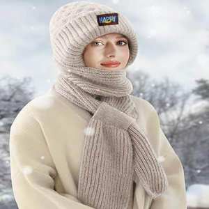 Hiver Logo personnalisé Protection intégrée des oreilles Casquette coupe-vent <span class=keywords><strong>Echarpe</strong></span> d'hiver en laine Mohair <span class=keywords><strong>Bonnet</strong></span> <span class=keywords><strong>Echarpe</strong></span> pour femmes - Product Image 1