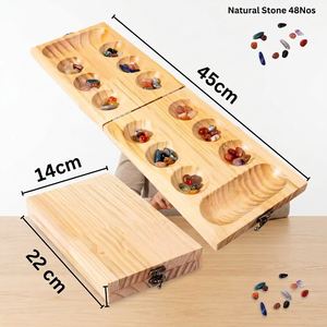 Jeu de Mancala en bois avec pierres colorées, design traditionnel sculpté, étui de rangement pliable - Product Image 2