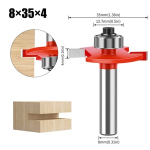 Fraise à rainurer en T pour le travail du bois, à tige de 8 mm, avec dents en carbure de 3 mm et 5 mm de largeur, et roulement supérieur - Product Image 2