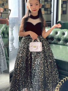 Vestido de princesa con lentejuelas de terciopelo negro para niñas, cuello alto, suministro ODM, vestido para ocasiones especiales de Vietnam, fabricante y proveedor - Product Image 2