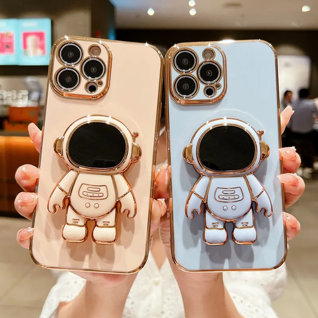 New Design Electroplated Astronaut Folding Stand Mobile Phone Case for Iphone 11/12/ 13/ 14/15/16 Pro Max Phone Case