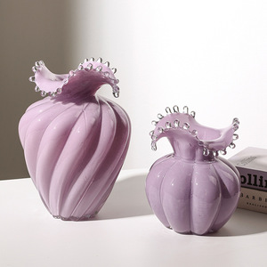 Vase hydroponique en verre violet délicat, bouteille créative à bouche ondulée, vase à fleurs noble pour table, artisanat - Product Image 1