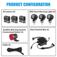 Kit de trabajo LED para evitar la zona roja de 360 °, cámara AI, luz láser anticolisión, sistema de seguridad de montacargas por voz
