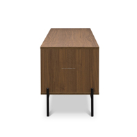 Meuble TV moderne 3-en-1 en panneaux de bois cannelés, style plat, avec gestion des câbles intégrée, directement de l'usine