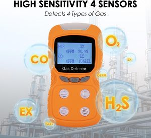Portable High Accuracy 4 <strong>Gas</strong> <strong>Detector</strong> H2S CO O2 EX Rechargeable Clip-On <strong>Natural</strong> <strong>Gas</strong> Visual Vibration Audible Alarms Work Home - Product Image 2