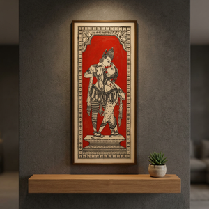 Peinture murale traditionnelle Radha Krishna SSD Market |   Œuvre d'art mythologique indienne faite à la main |   Décoration d'intérieur ethnique rouge et noire - Product Image 5