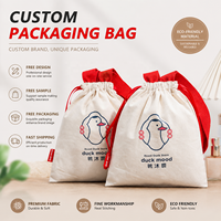 Sac en coton à cordon avec logo personnalisé imprimé, poignée rouge, pochette en toile de coton réutilisable pour emballage de cadeaux et jouets pour enfants