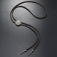 Kalung Dasi Bolo Retro Baru Gaya Koboi Barat Amerika Tali Kulit Aksesoris Paduan Logam Hadiah
