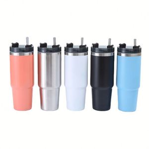 30oz Anti-slip Bottom Stainless Steel Vacuum Insulated Car Tumbler Ice Cup With Handle Straw Outdoor Adventure - Product Image 4