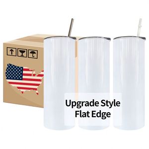 Us Warehouse Custom LogoWhite Blanks 20Oz 30Oz Flat Stainless Steel Double Wall Skinny Straight Sublimation Tumbler - Product Image 1