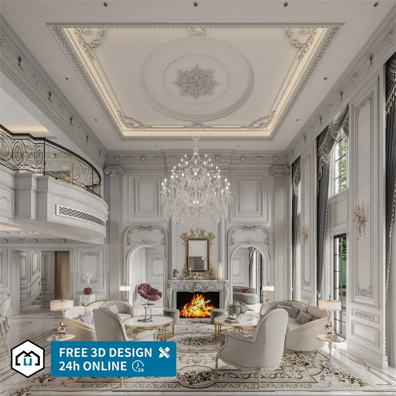 Villa de luxe design architectural salon classique 3d étage services de design d'intérieur