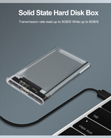Boîtier de disque dur transparent Justlink 2,5 pouces USB 3.0 Type C 5 Gbps SATA HDD SSD ultra-fin 9,5 mm pour ordinateur portable PC